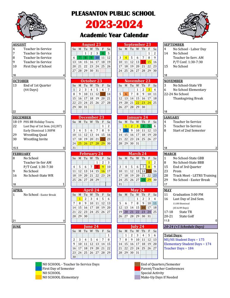 District Calendar 2023 2024 Released Pleasanton Public Schools